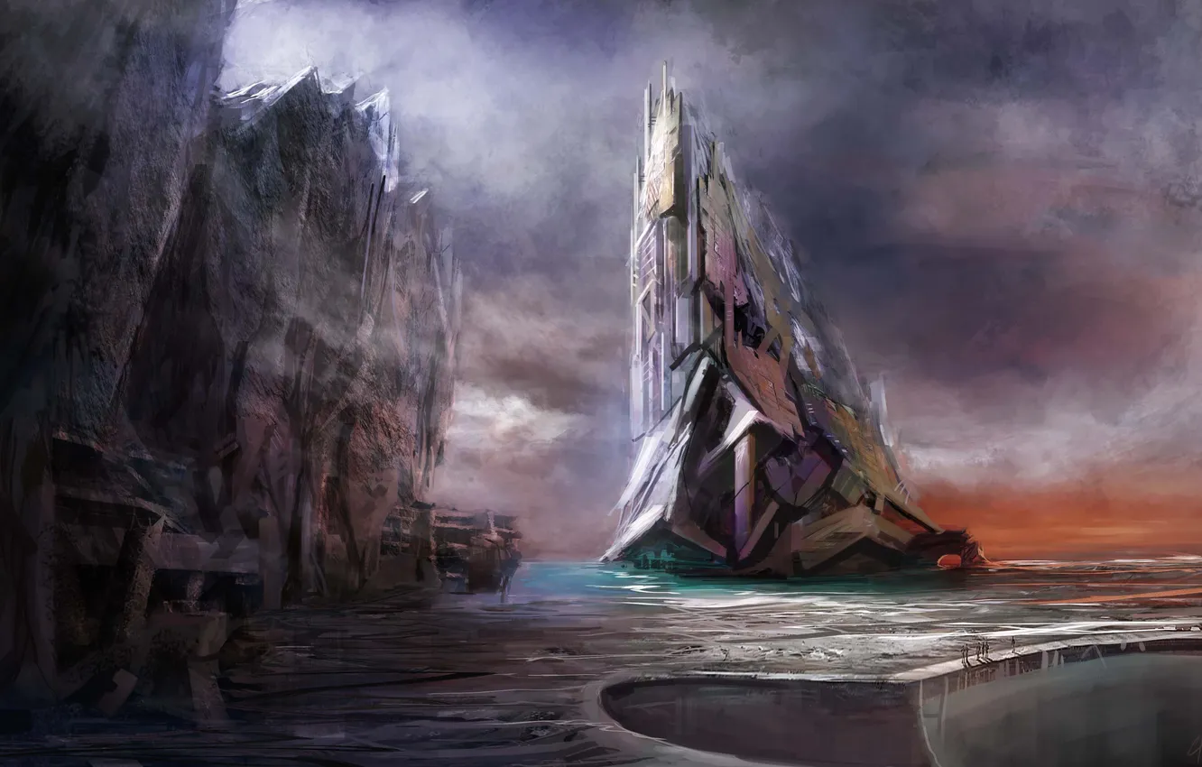 Photo wallpaper future, fiction, people, building, construction, art, by cloudminedesign, concept red