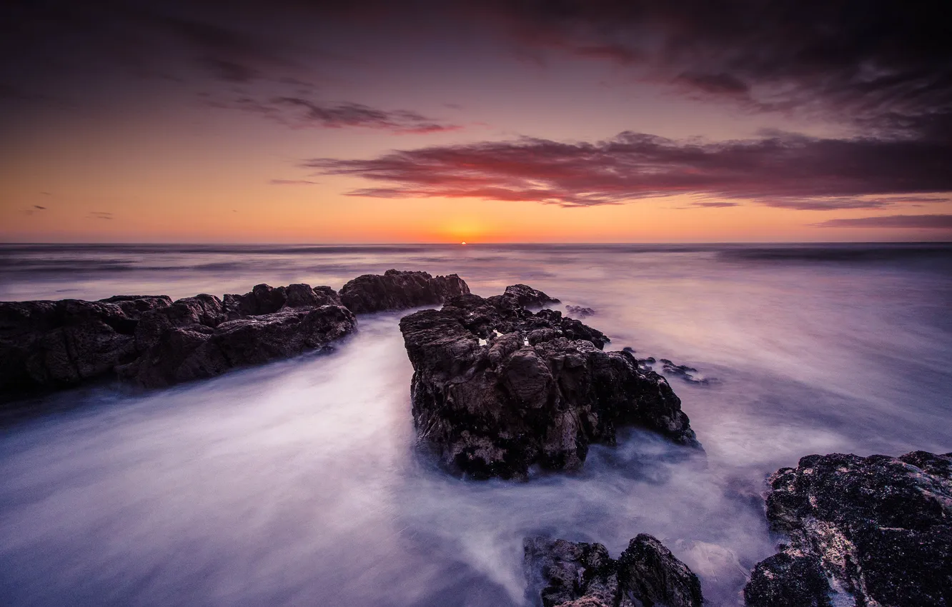 Photo wallpaper landscape, the ocean, rocks, shore, panorama, Waikato, Awhitu Central