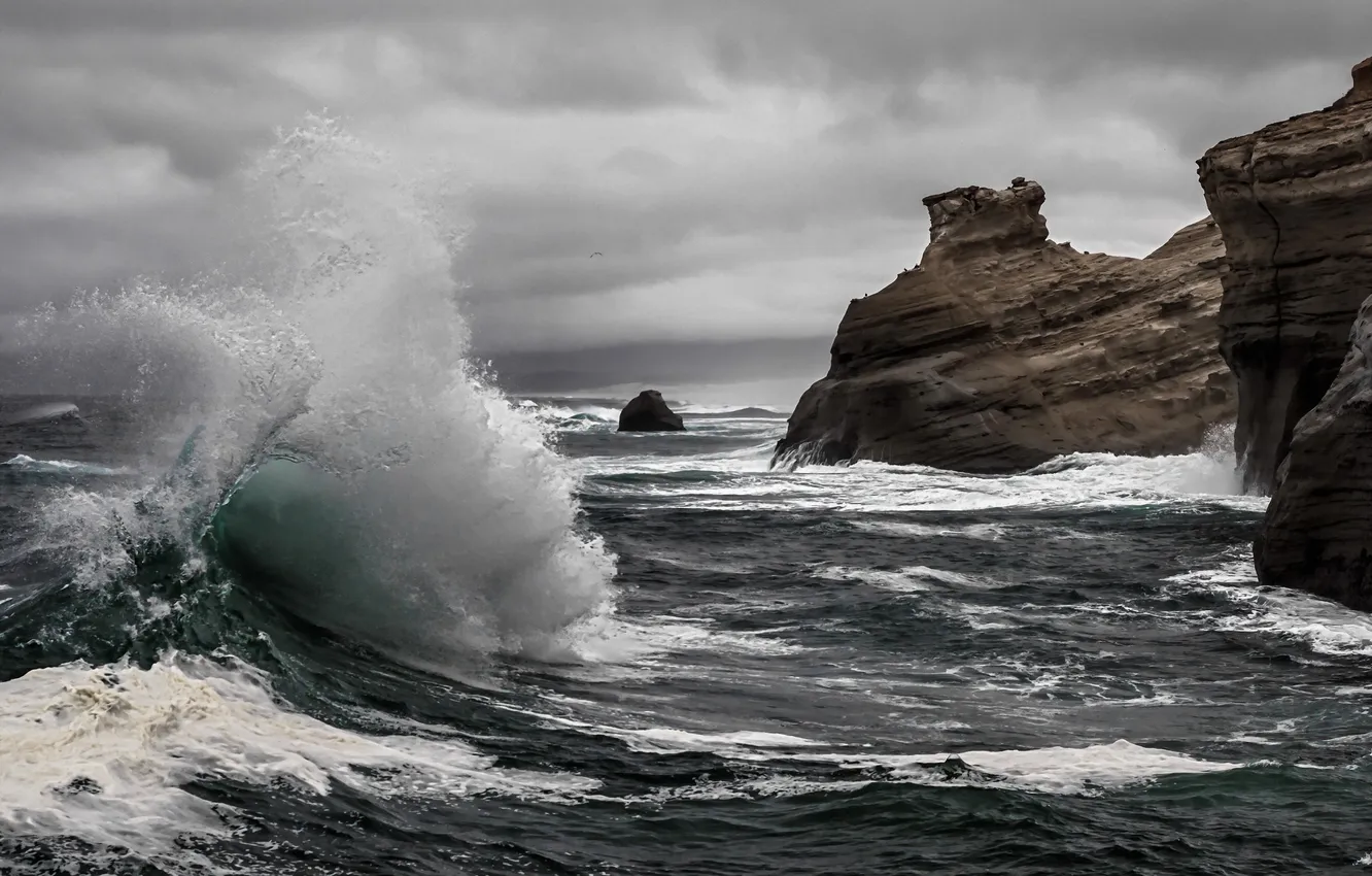 Photo wallpaper sea, wave, landscape, nature, rocks