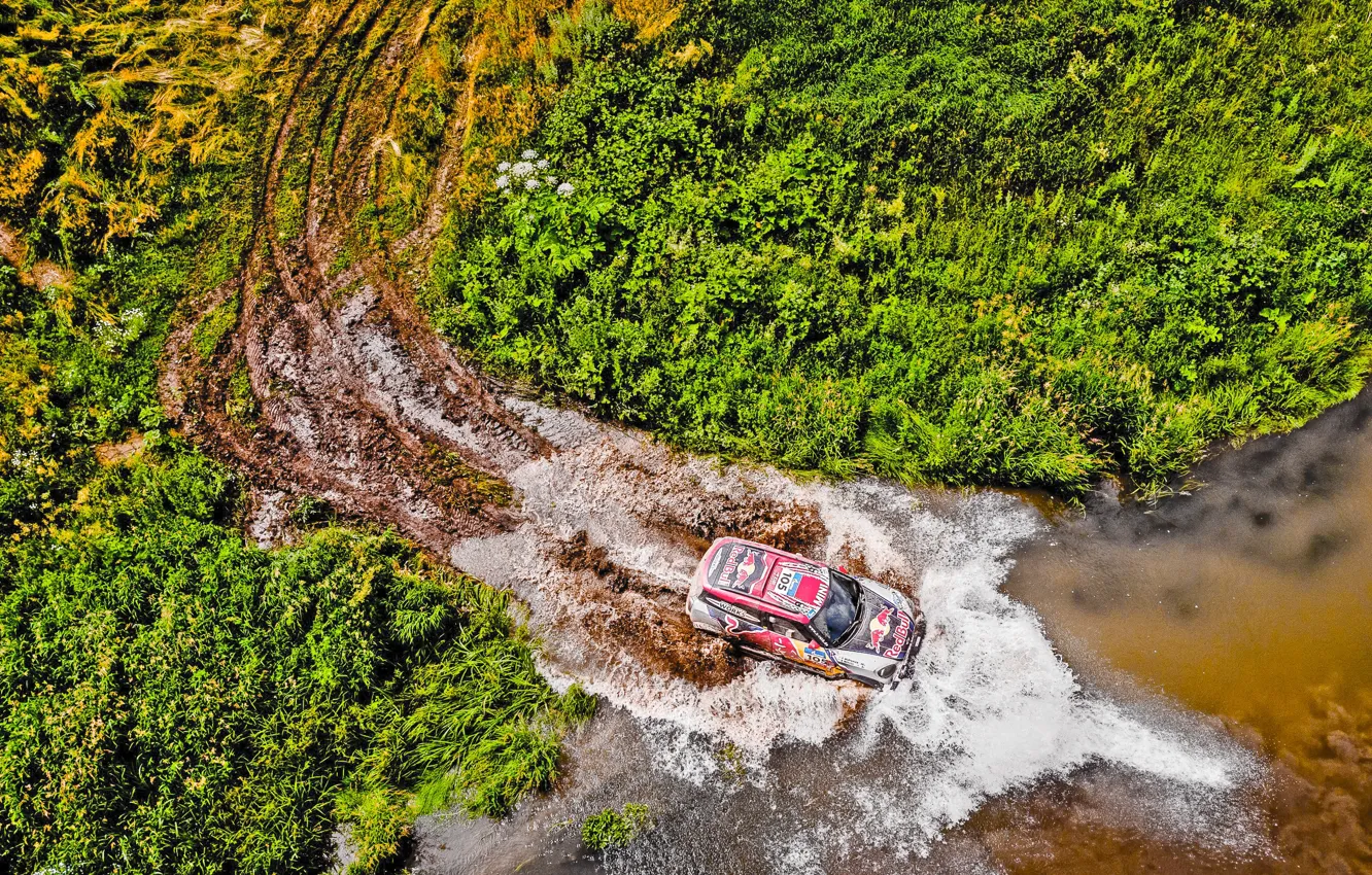 Photo wallpaper Water, Mini, Sport, Speed, Race, Dirt, The view from the top, Rally