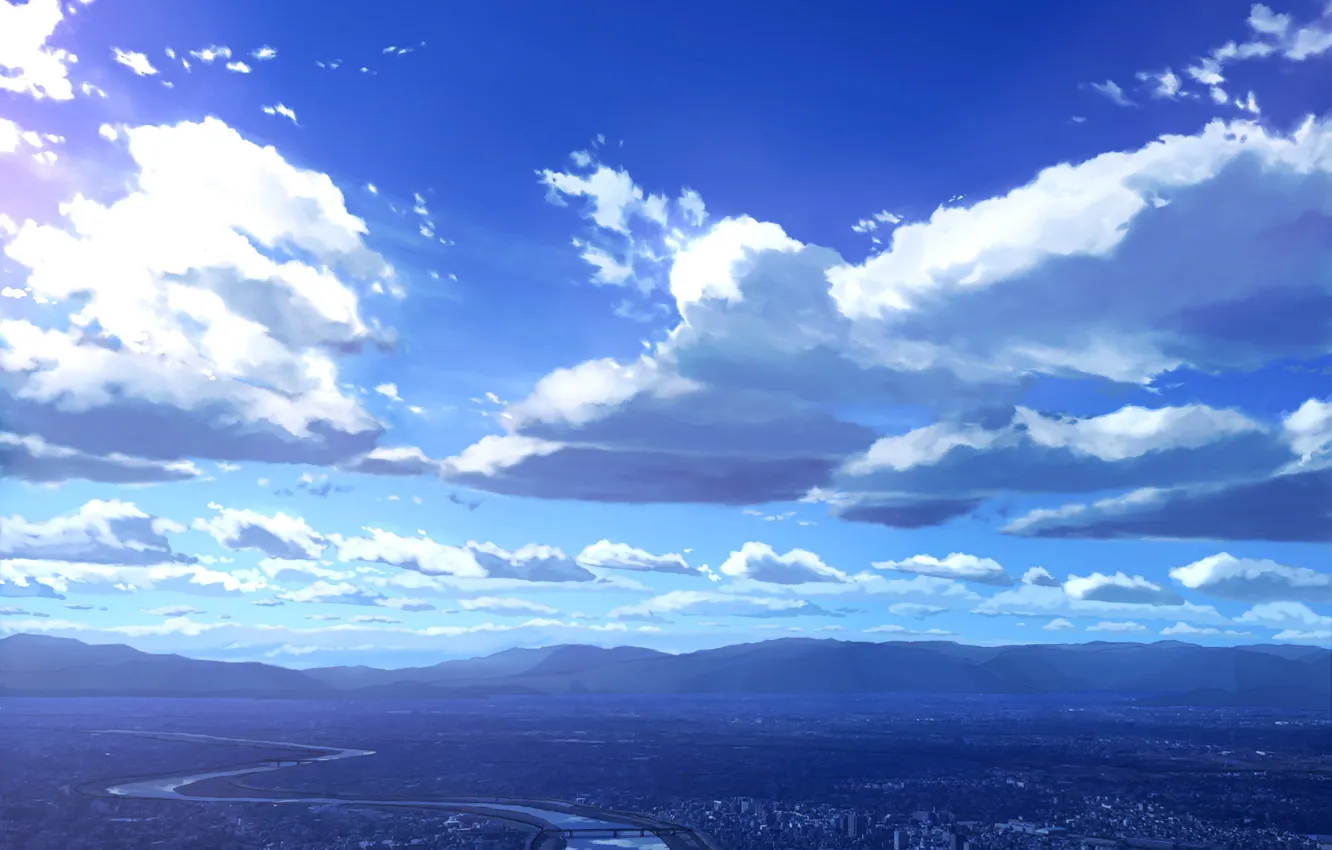 Photo wallpaper the sky, clouds, mountains, river, Grod