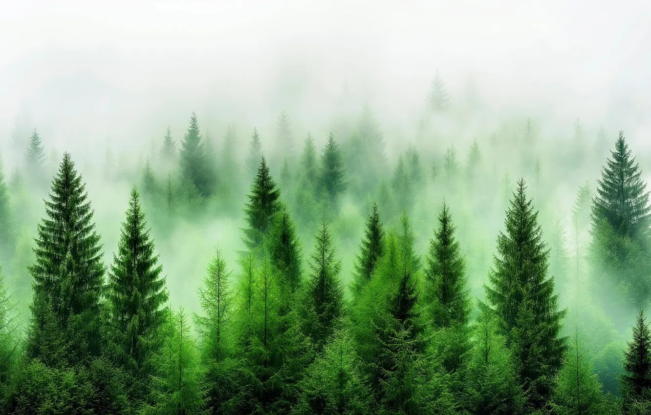 Photo wallpaper forest, fog, ate, AI art, neural network