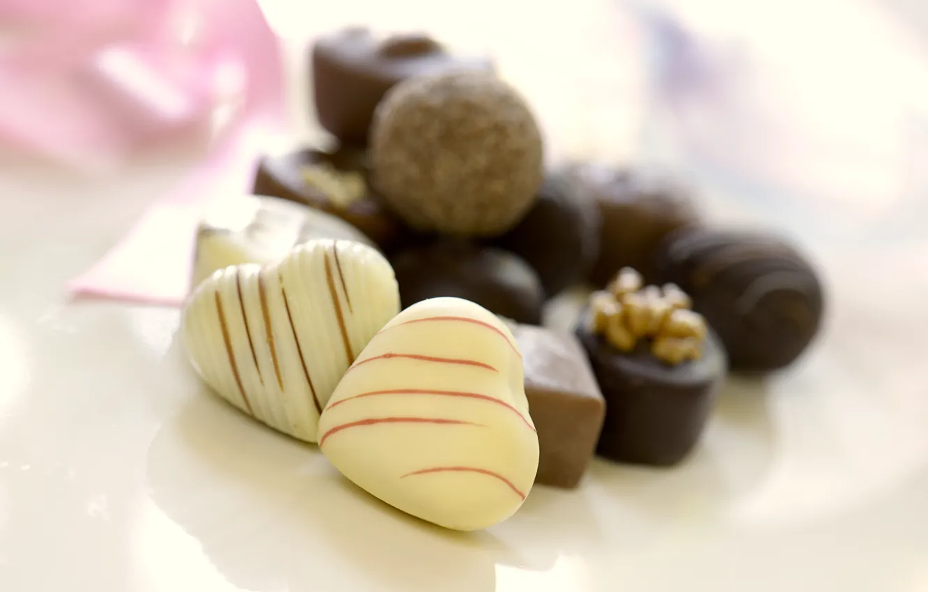 Photo wallpaper white, dark, chocolate, candy, hearts, sweets, nuts, dessert