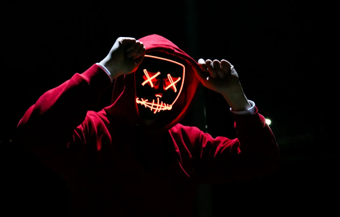 Photo wallpaper background, Wallpaper, neon, hands, mask, hood, wallpaper, picture