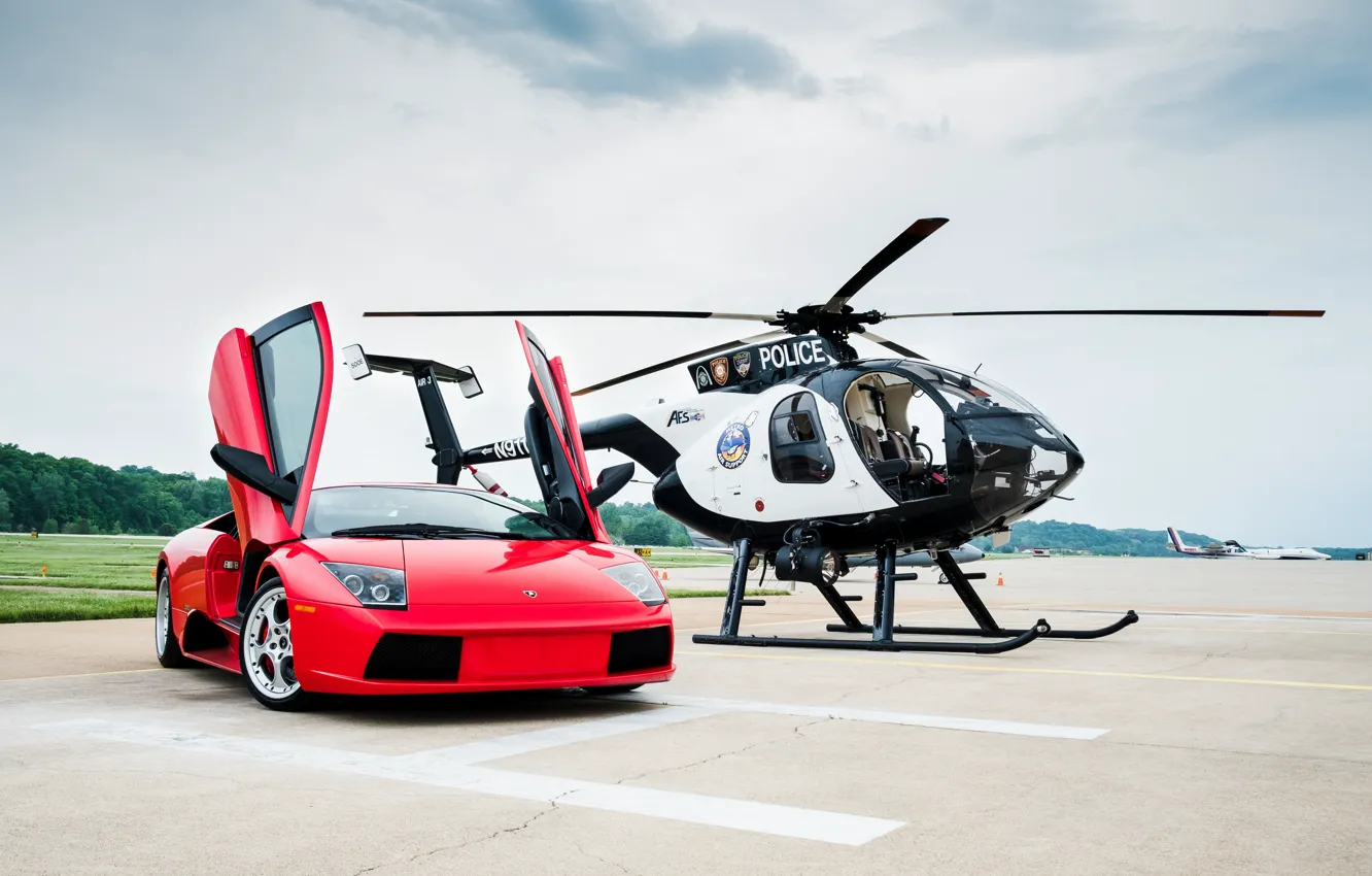 Photo wallpaper Red, Murcielago, Helicopter