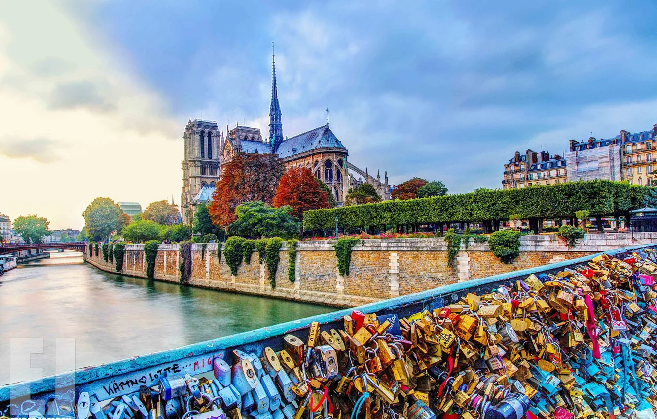 Photo wallpaper bridge, Paris, Hay, Cathedral, promenade, locks