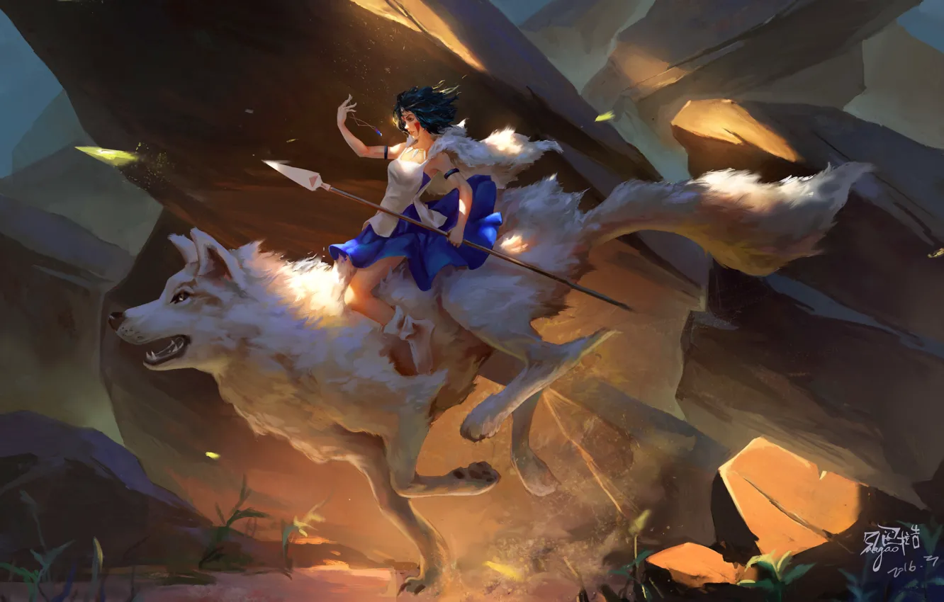 Photo wallpaper white, stones, heat, rocks, wolf, dust, dress, rider