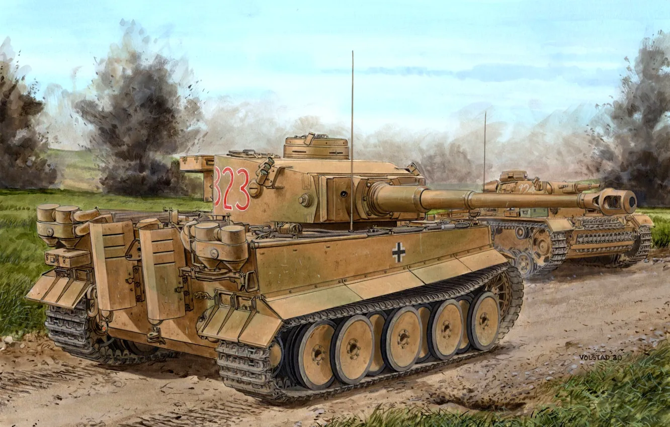 Photo wallpaper Tank, Medium Tank, Heavy Tank, WWII, Wehrmacht, Pz.III, Pz.VI Tiger Ausf. H1, sPzAbt.501