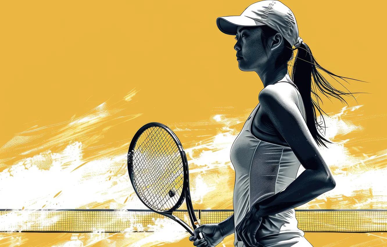 Photo wallpaper girl, sport, art, racket, baseball cap, tennis, digital art, AI art