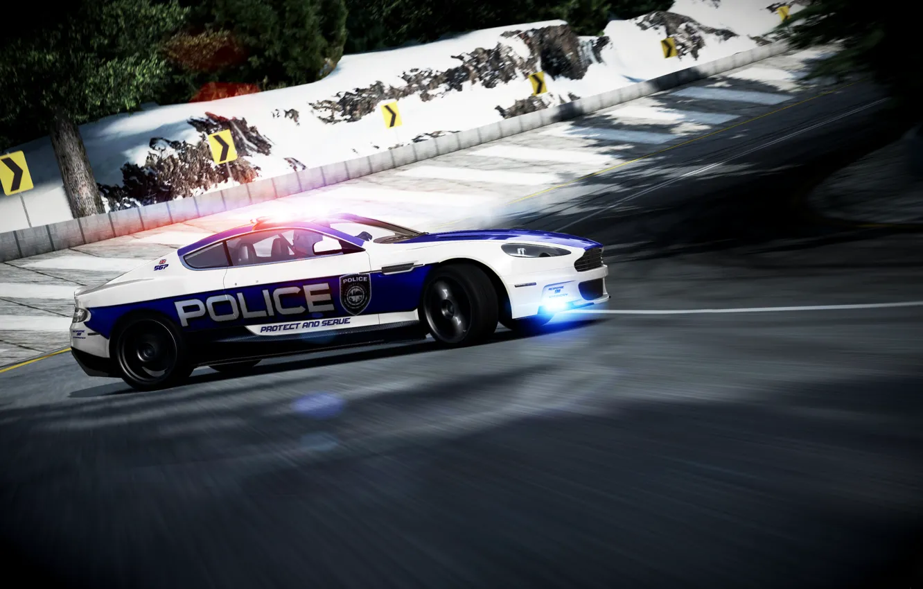 Photo wallpaper Aston Martin, Winter, DBS, Speed, Police, Skid, UK, Police