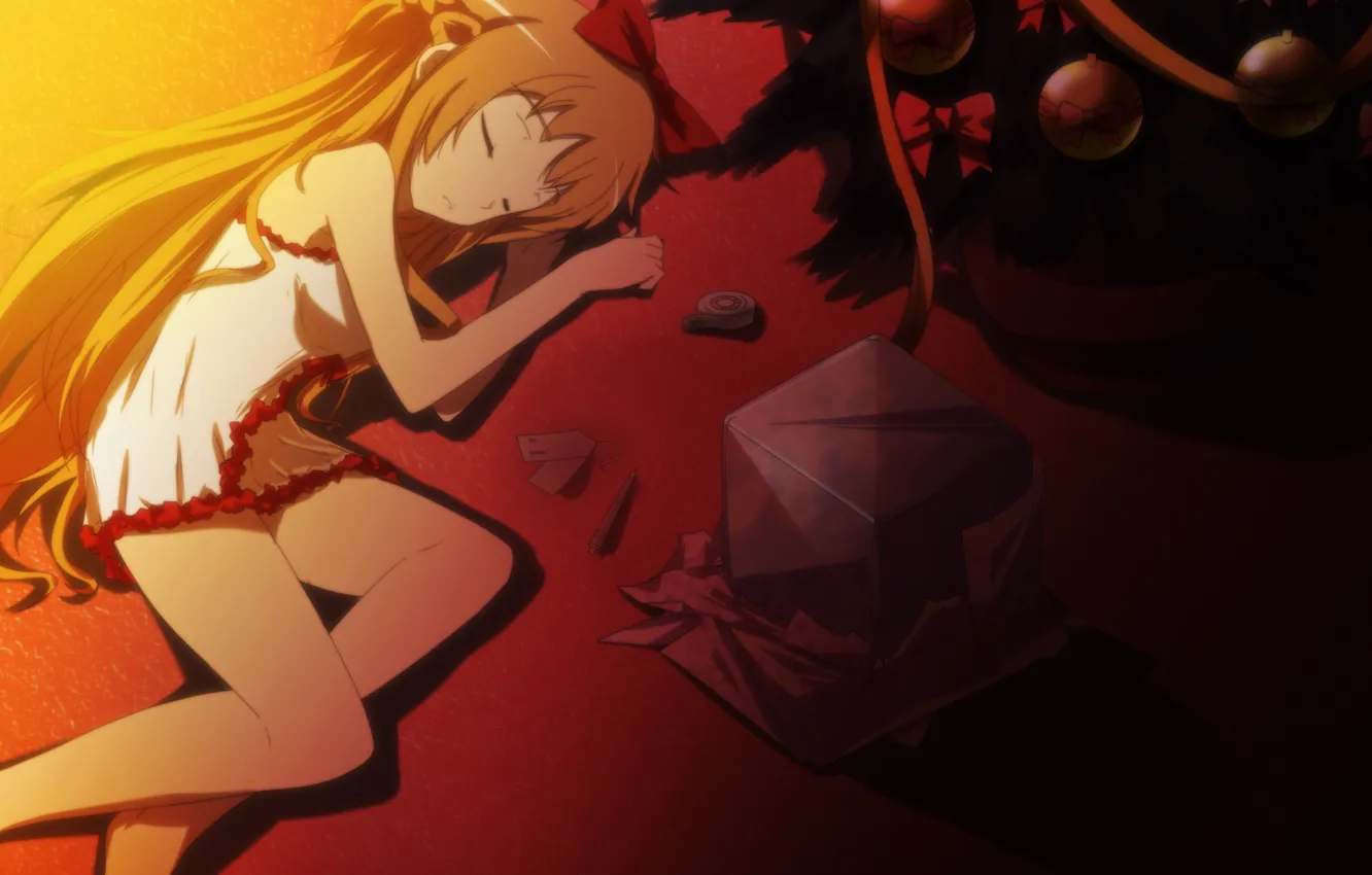 Photo wallpaper girl, balls, holiday, tree, new year, Christmas, anime, art