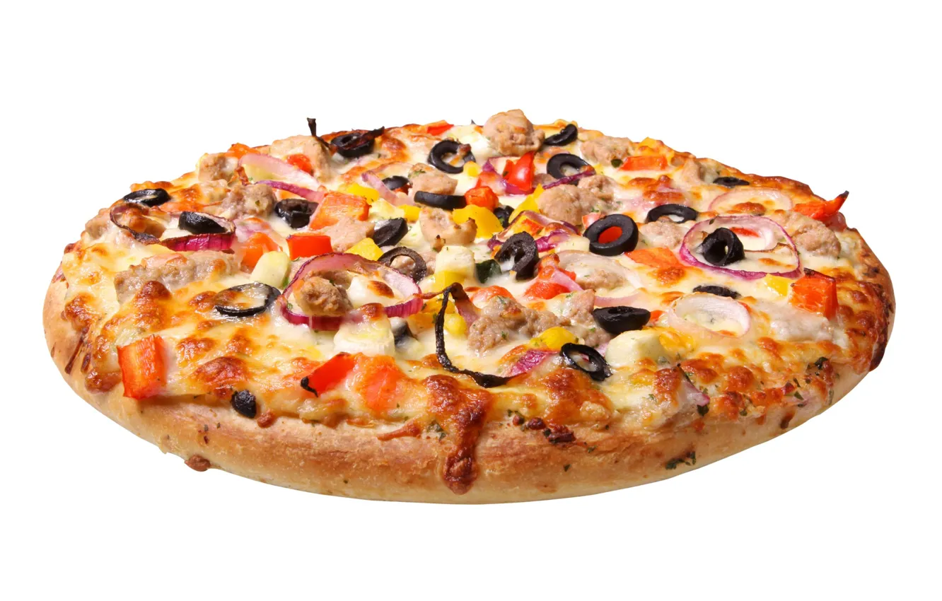 Photo wallpaper white background, pizza, olives