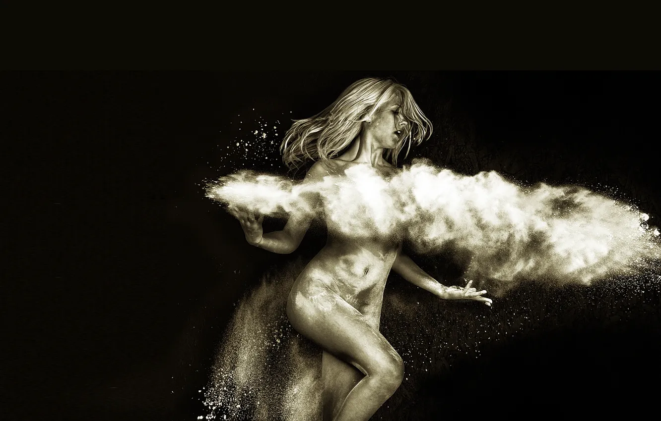 Photo wallpaper dust, black and white, blonde, body, naked, picture