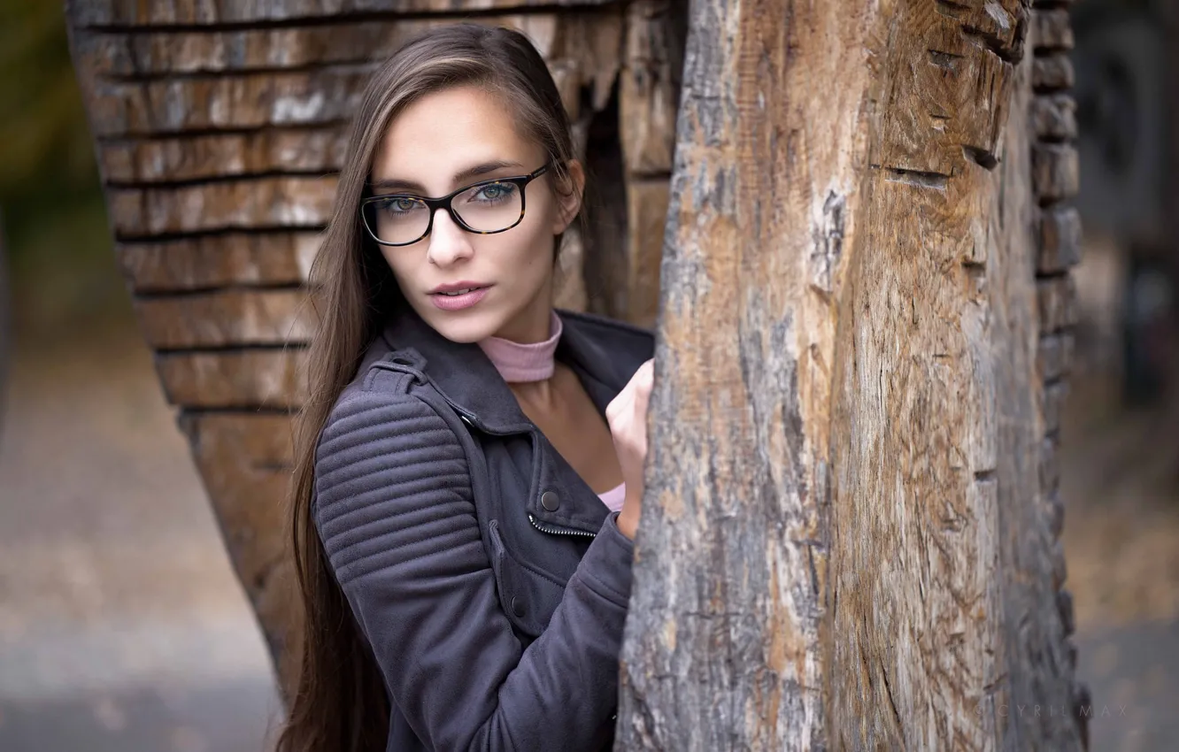 Photo wallpaper look, girl, model, portrait, makeup, glasses, jacket, hairstyle