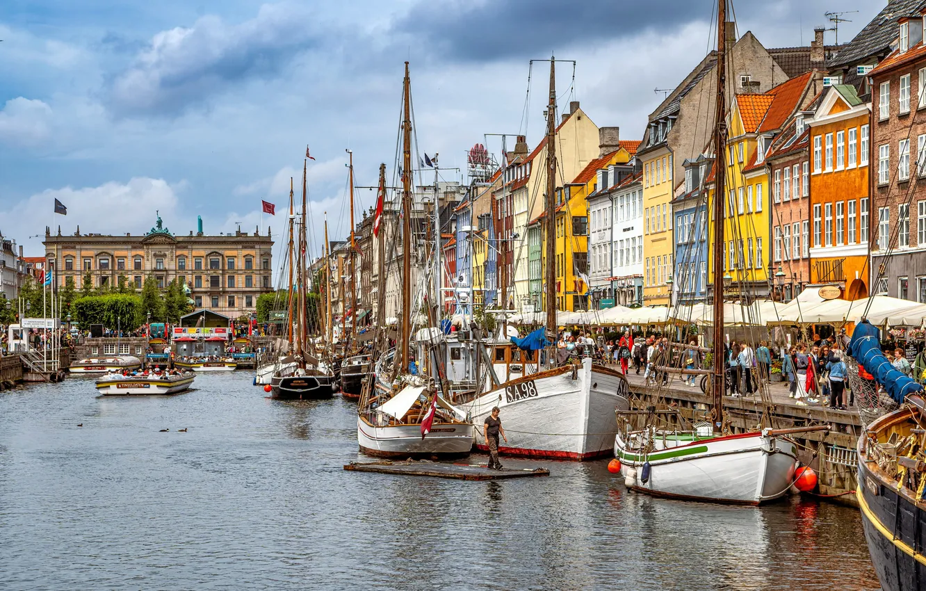 Photo wallpaper yacht, Denmark, water channel, Copenhagen