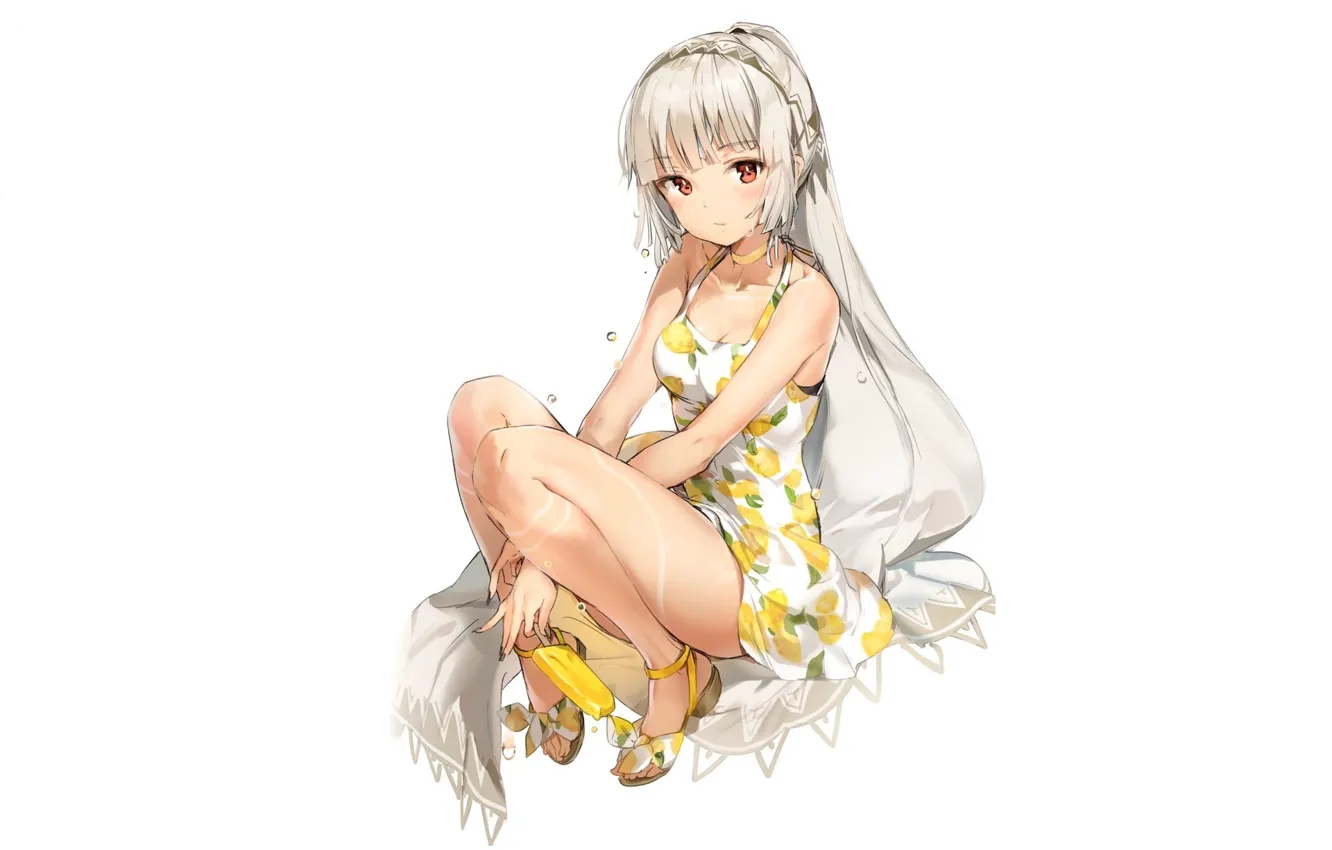 Photo wallpaper ice cream, girl, white background, hot, art, sundress, sandals, kantoku