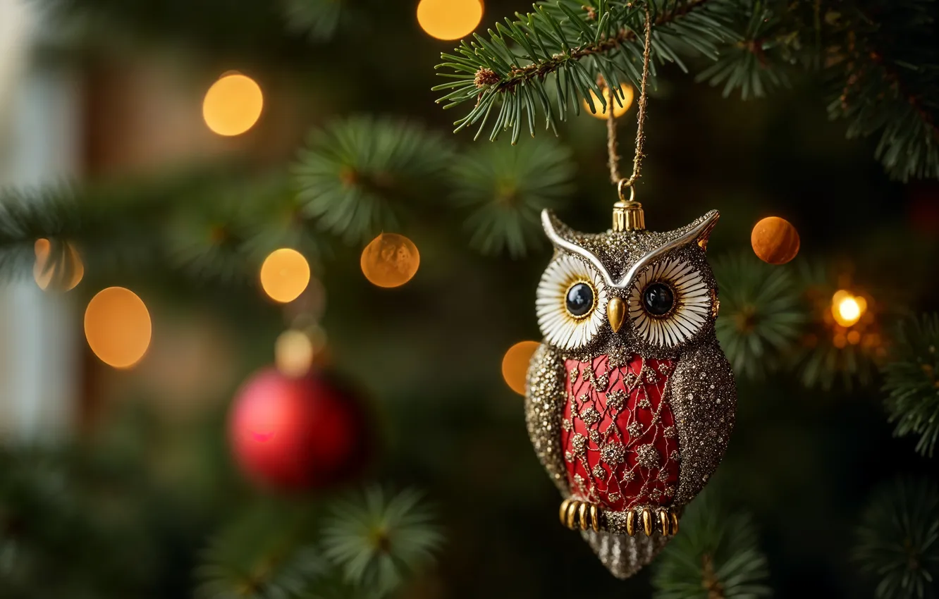 Photo wallpaper decoration, owl, toy, tree, new year, Christmas, Christmas, tree