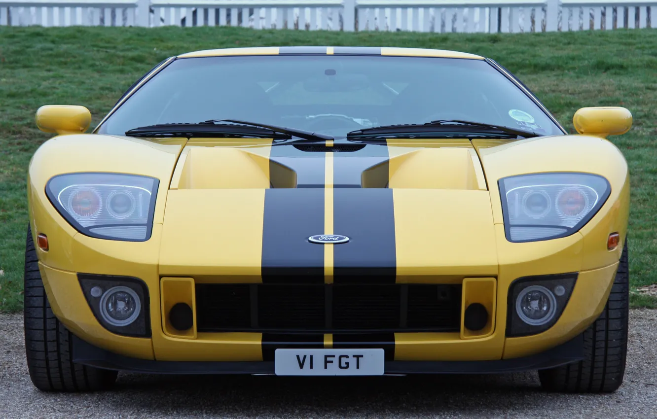 Photo wallpaper Ford, yellow, front, view, GT