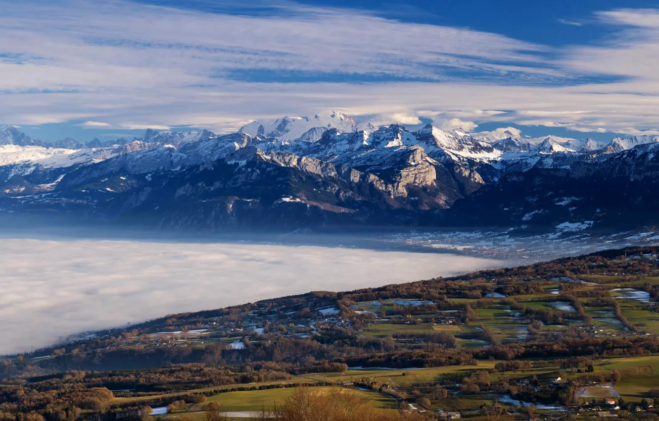 Photo wallpaper clouds, snow, mountains, France, mountain range, ridge, Blanc