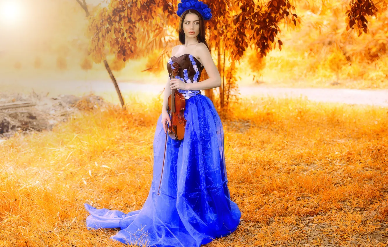 Photo wallpaper girl, violin, model, dress, Almis Misca