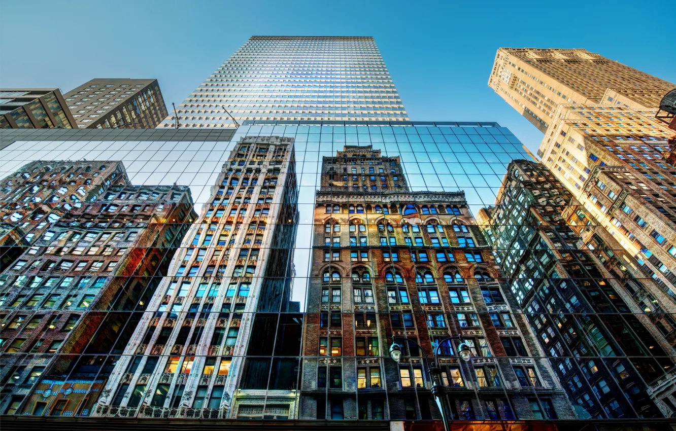 Photo wallpaper reflection, building, New York, lantern, skyscrapers, New York City