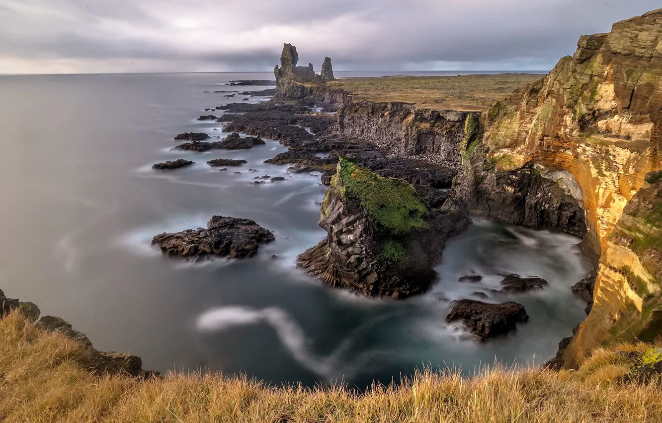 Photo wallpaper sea, open, rocks, Iceland