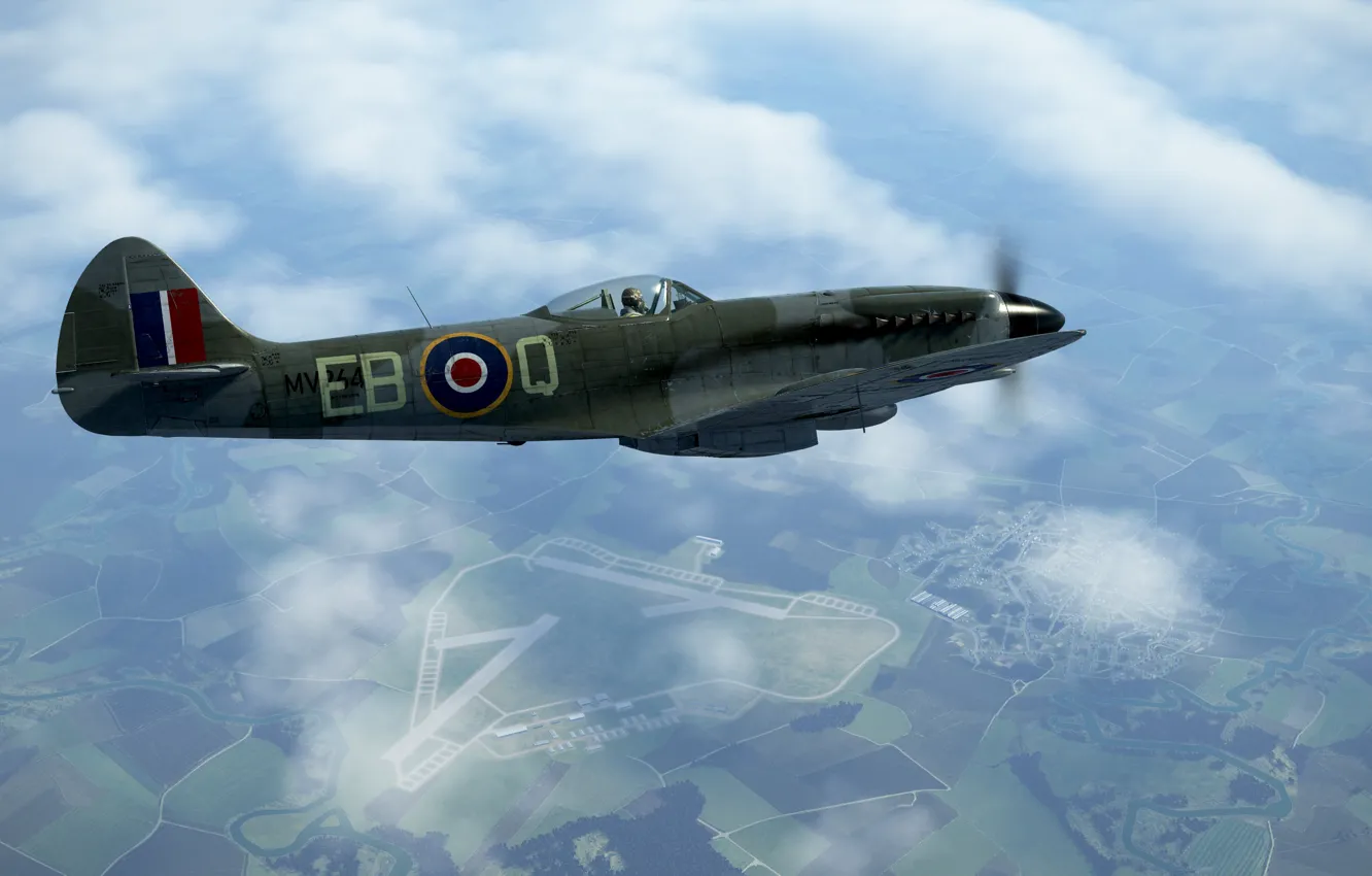 Photo wallpaper Britain, Frontline fighter, Spitfire Mk.XIVe, Reginald Joseph Mitchell