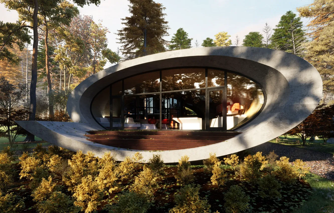 Photo wallpaper forest, design, architecture, structure, oval