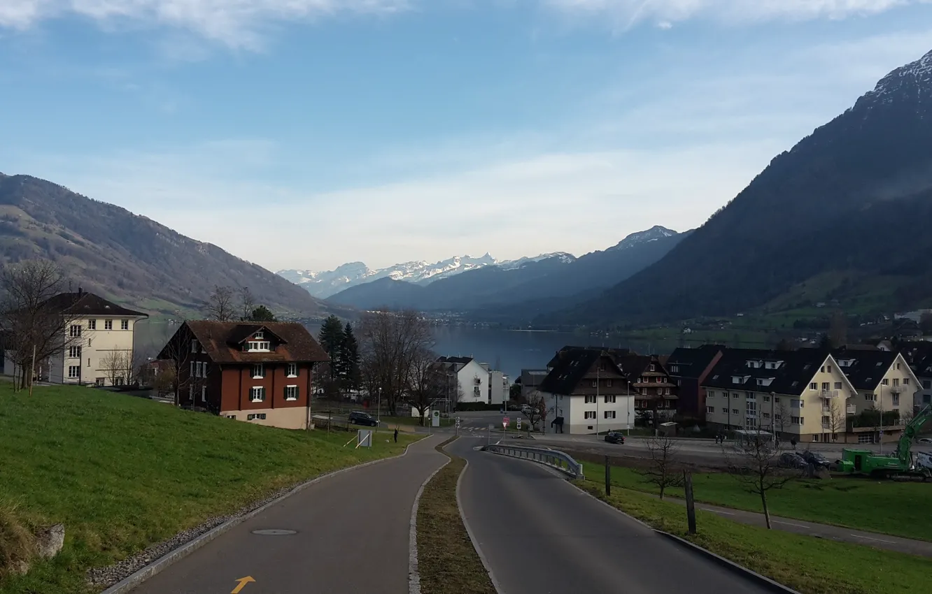 Photo wallpaper Switzerland, Lake Train, Mount Rigi, Immensee