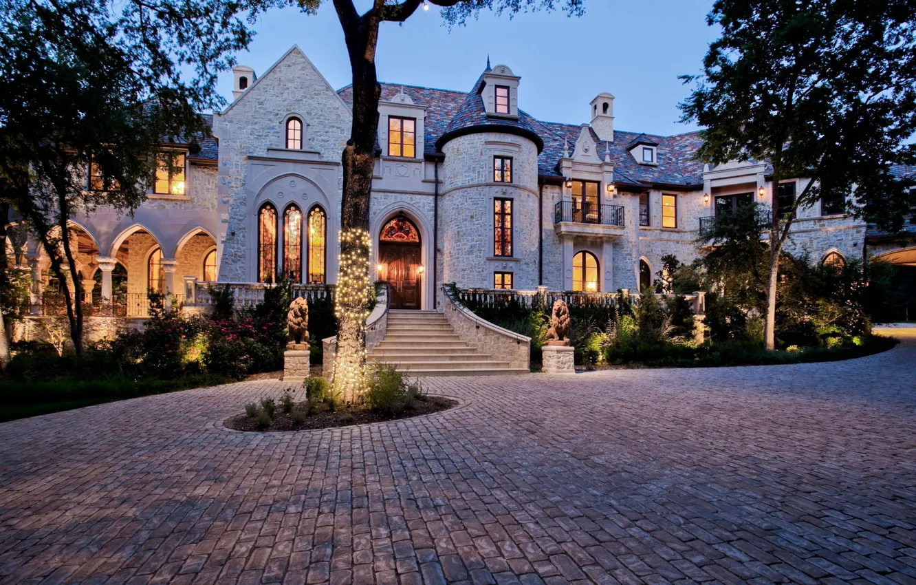 Photo wallpaper lights, castle, Villa, the evening