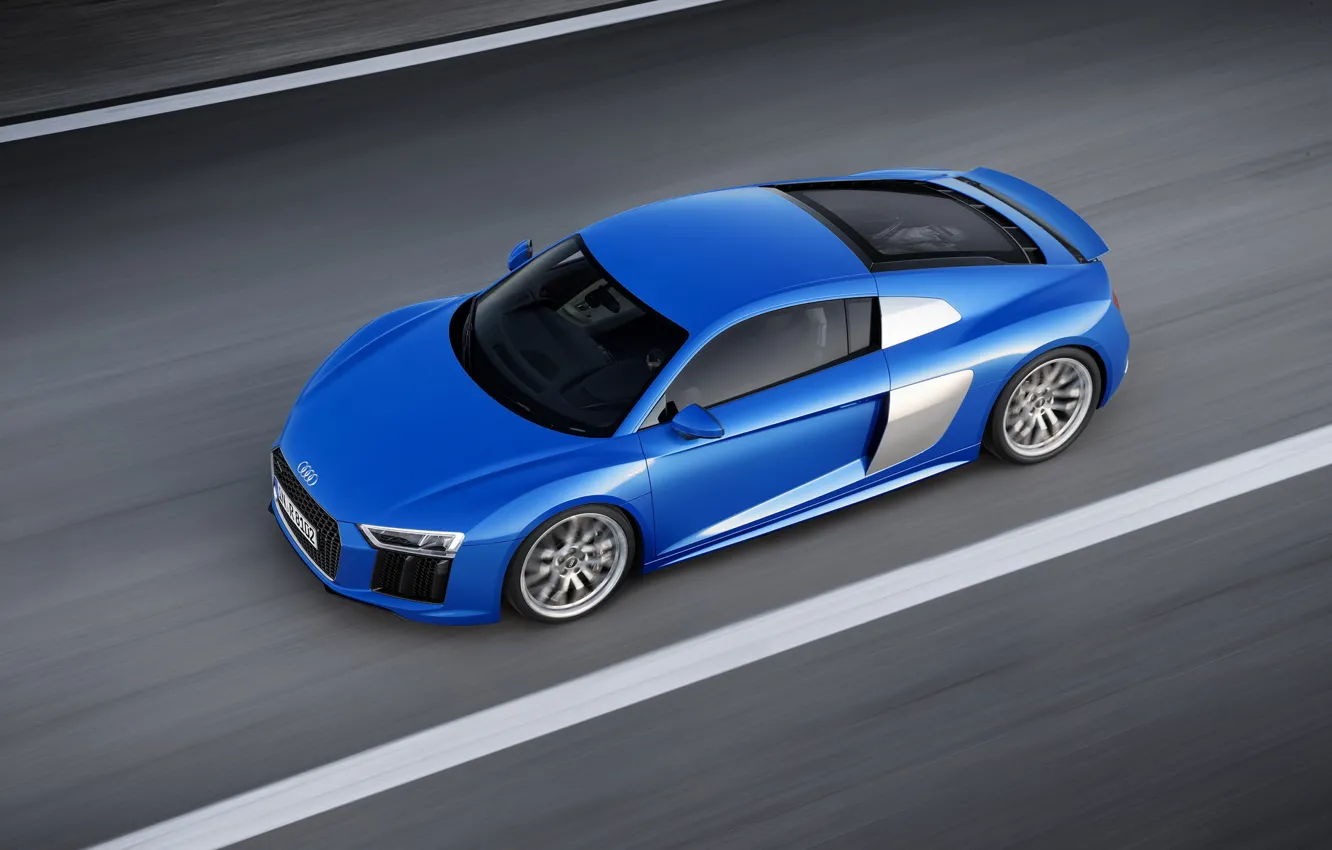 Photo wallpaper road, asphalt, Audi, markup, blue, V10, the view from the top, 2015