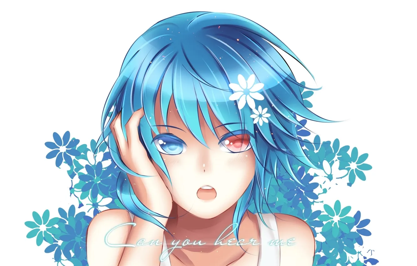 Photo wallpaper look, girl, flowers, gesture, art, heterochromia, Grand Chase, mari ming onette
