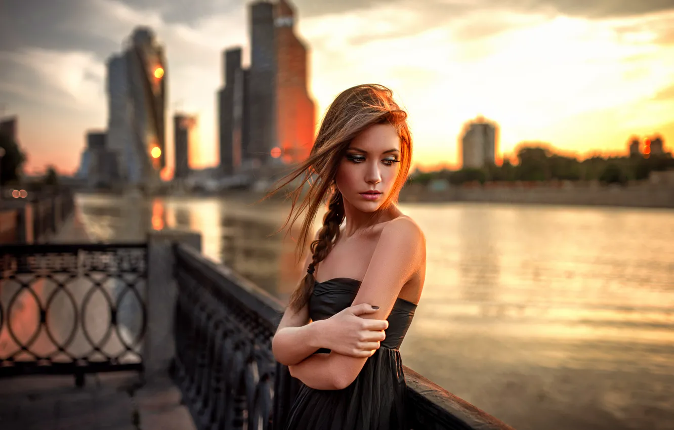 Photo wallpaper Girl, City, Beautiful, Model, Sun, Female, Beauty, Moscow