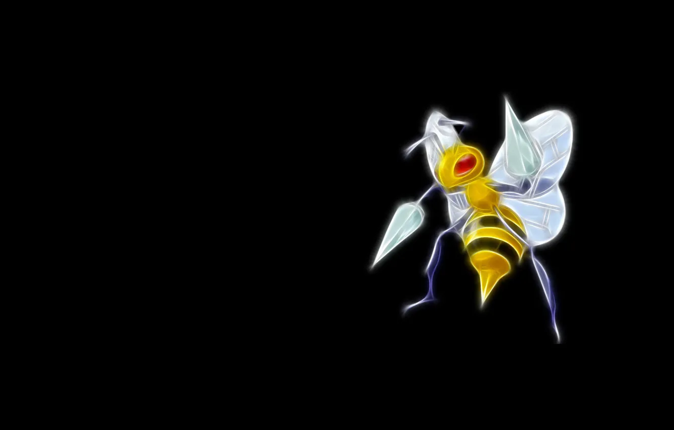 Photo wallpaper OSA, wings, black background, peak, pokemon, pokemon, neon lines, beedrill