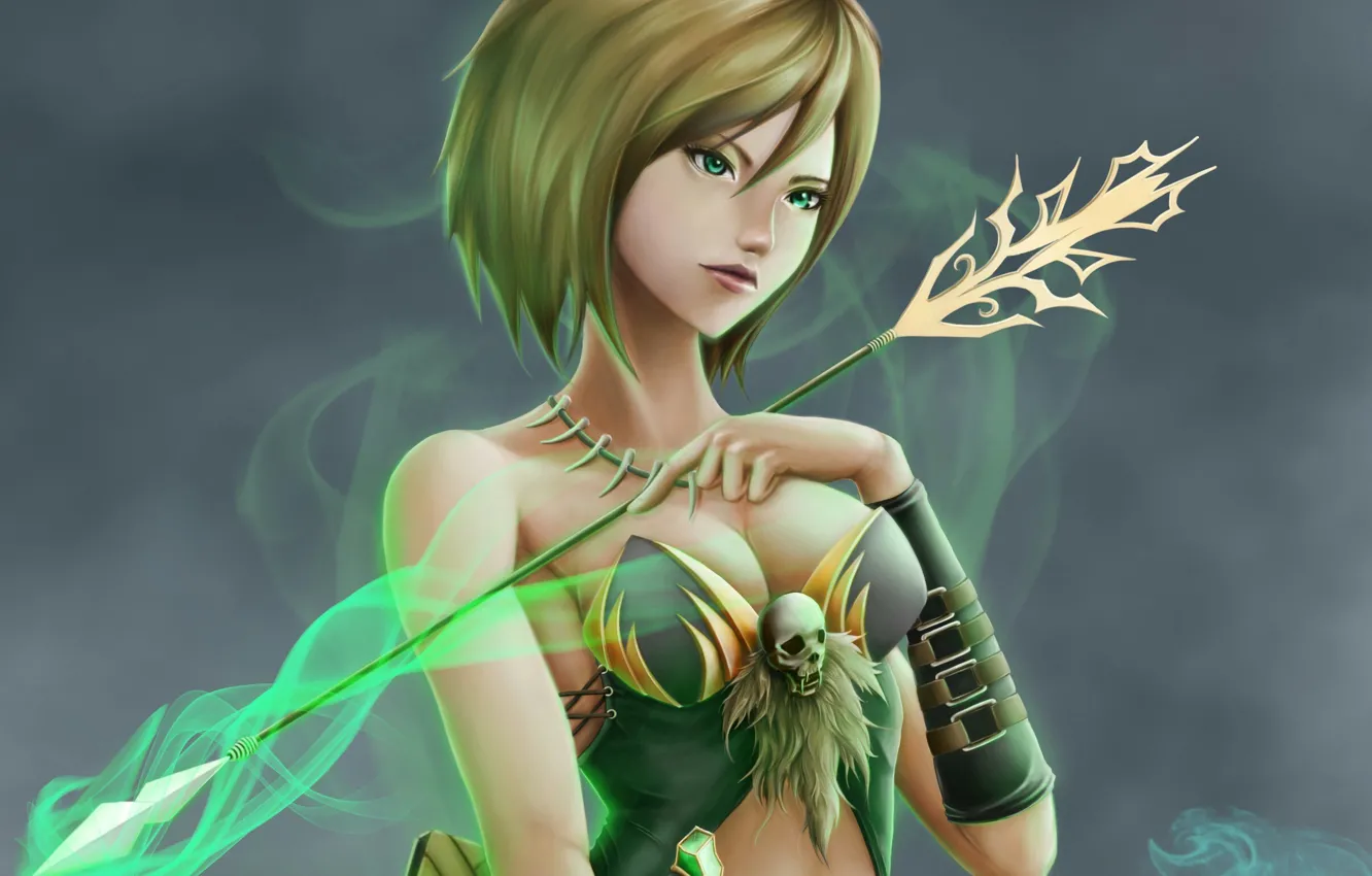 Photo wallpaper girl, skull, arrows, brooding