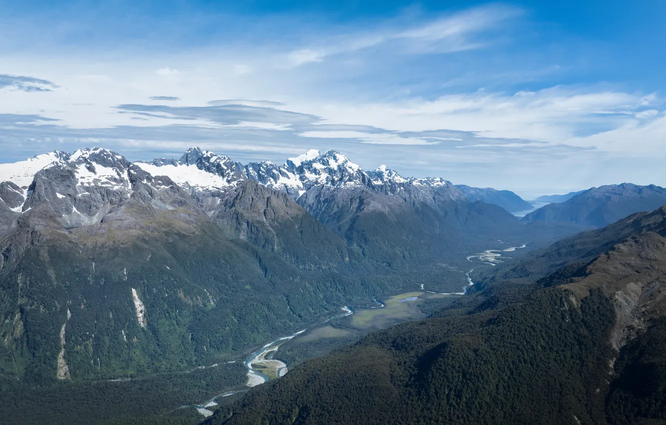 Photo wallpaper landscape, mountains, nature, valley, New Zealand