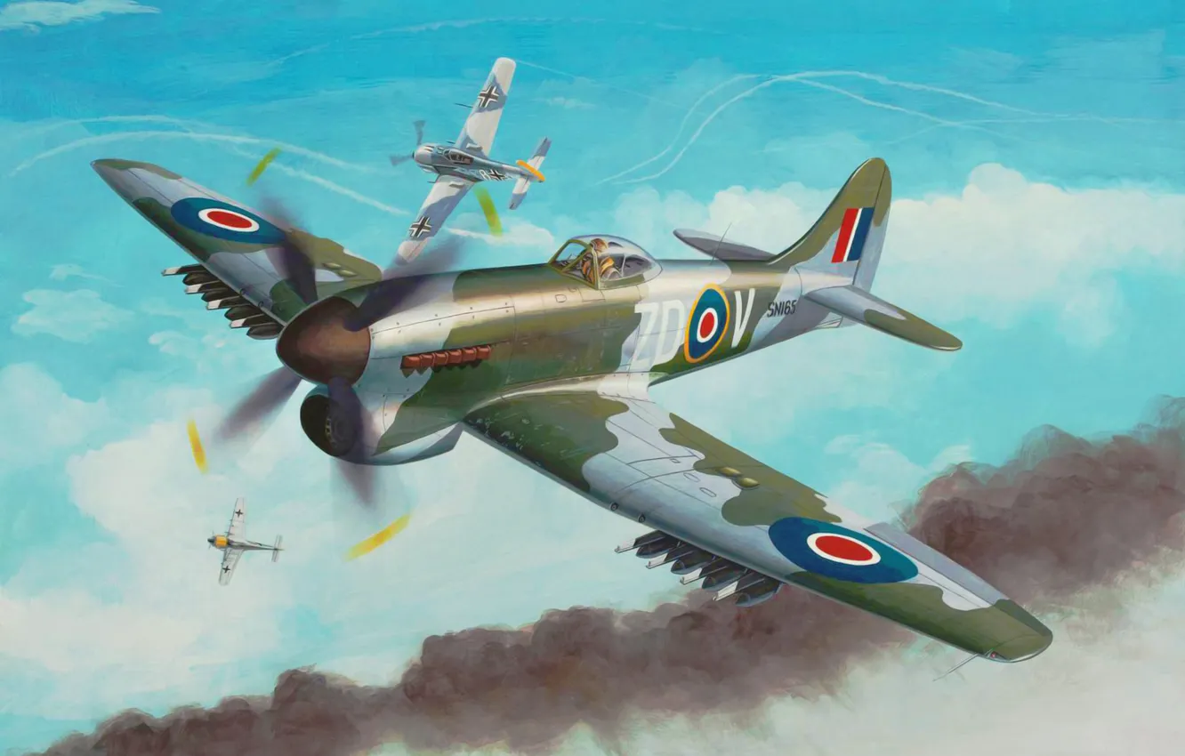 Photo wallpaper war, art, airplane, painting, aviation, ww2, Hawker Tempest Mk.V
