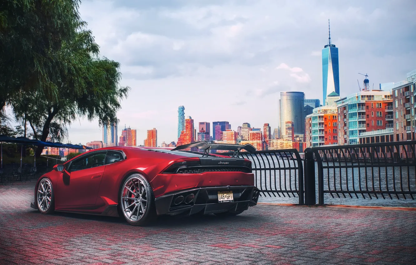 Photo wallpaper Lamborghini, light, red, New York, New Jersey, Huracan