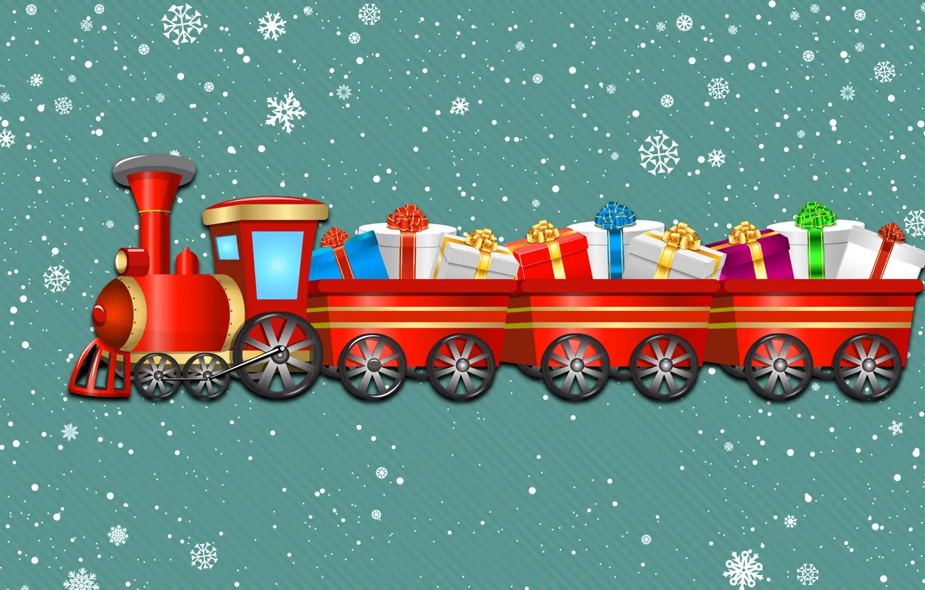 Photo wallpaper Winter, Minimalism, Snow, The engine, Locomotive, Snowflakes, Background, New year