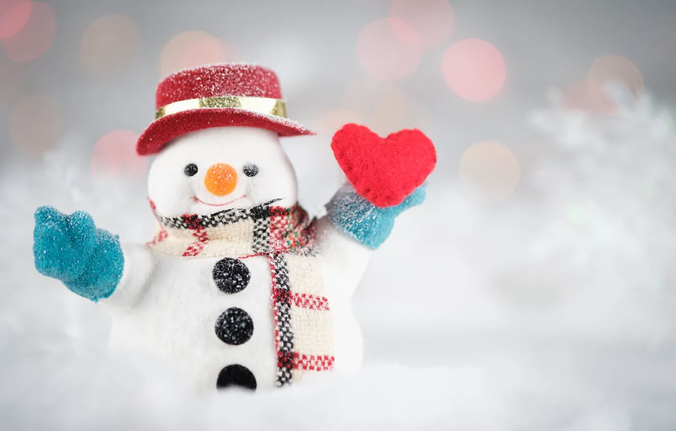 Photo wallpaper winter, snow, snowflakes, New Year, Christmas, snowman, happy, Christmas