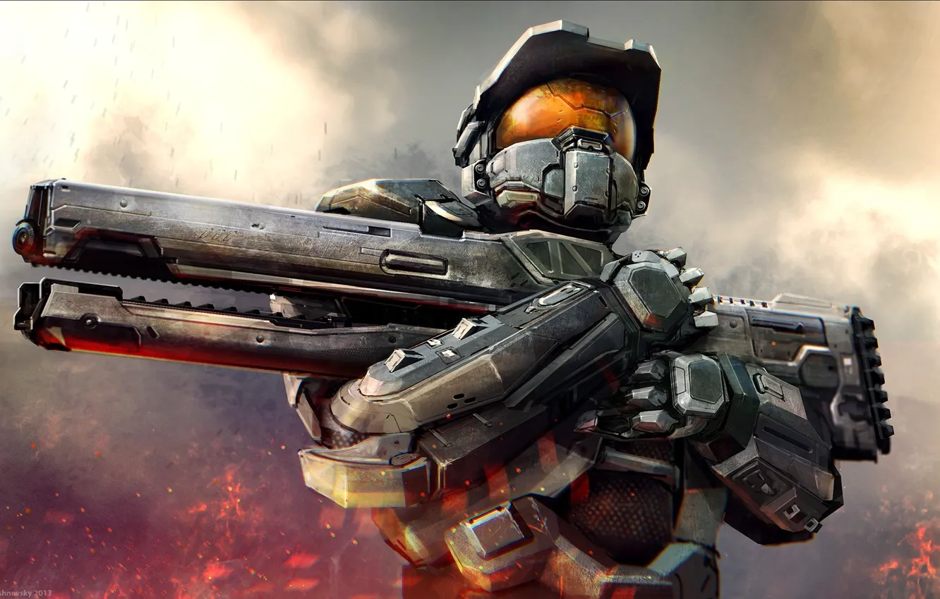 Photo wallpaper weapons, warrior, art, helmet, Halo, armor, Dmitry Vishnevsky