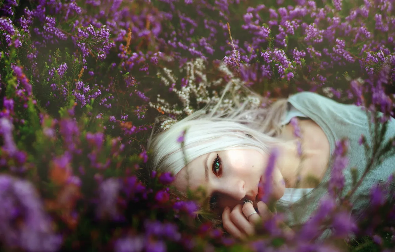 Photo wallpaper look, girl, flowers