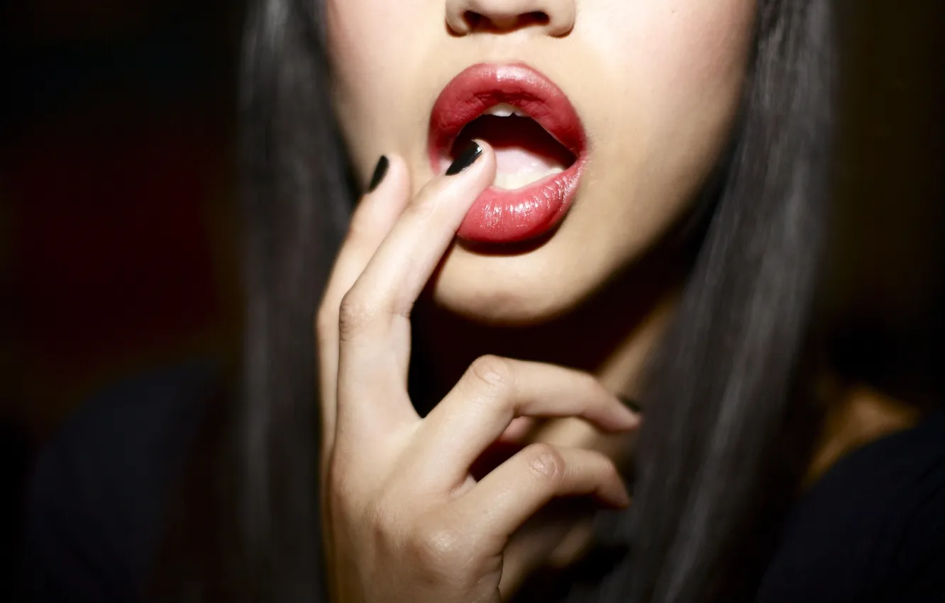Photo wallpaper girl, hands, brunette, lips