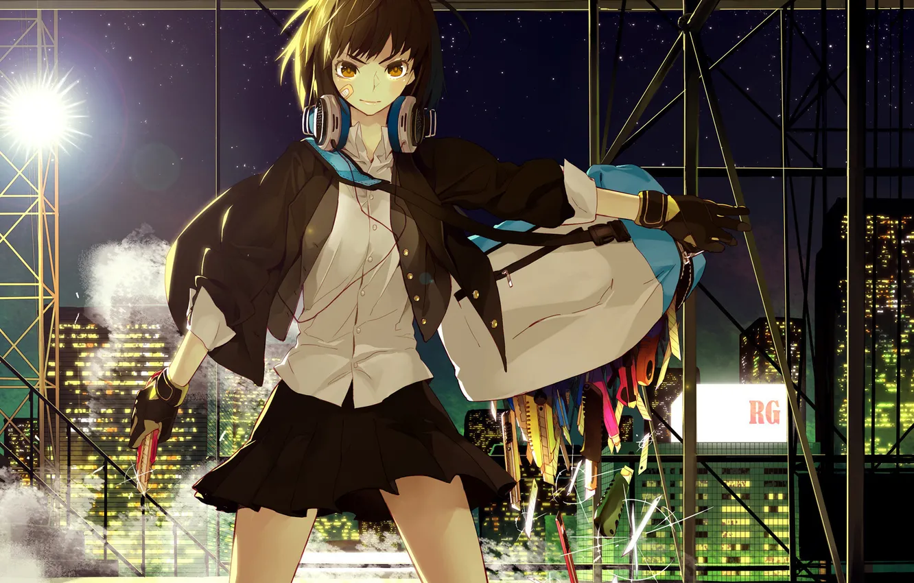 Photo wallpaper girl, night, character, the city, lights, anime