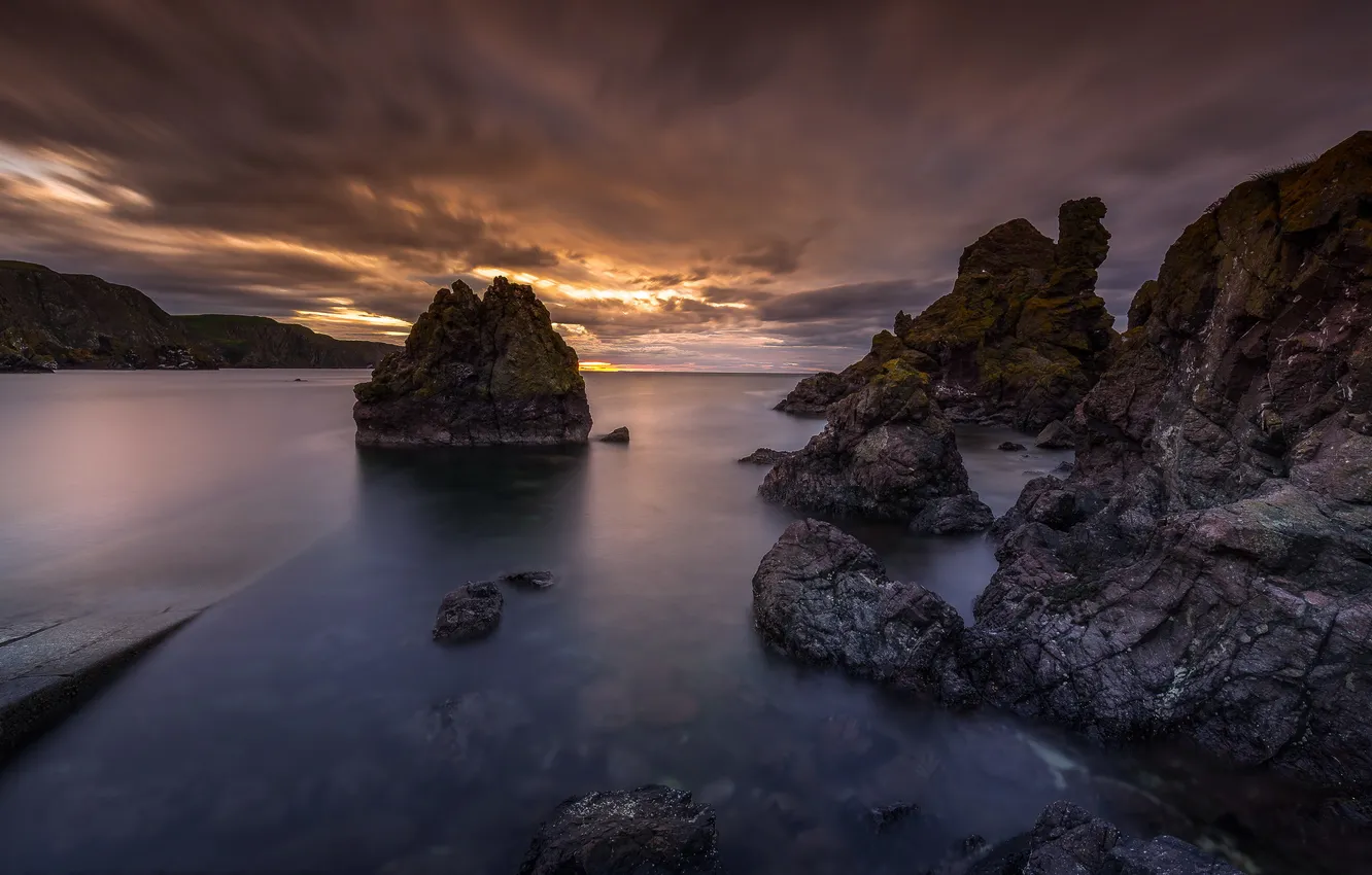 Photo wallpaper sea, night, rocks, Pettico Wick