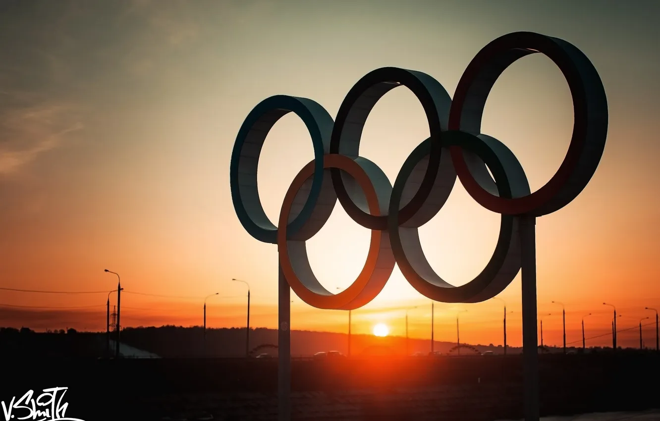 Photo wallpaper sunset, ring, Olympics, promenade, Vladimir Smith, Vladimir Smith, Kaluga, Kaluga