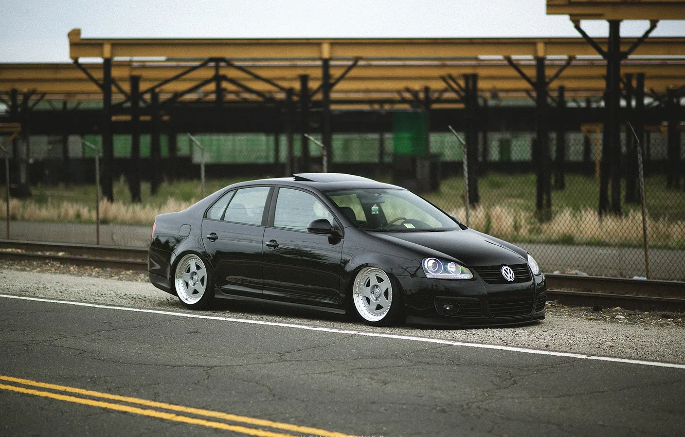 Photo wallpaper black, Volkswagen, black, roadside, tuning, Volkswagen, jetta, MK5
