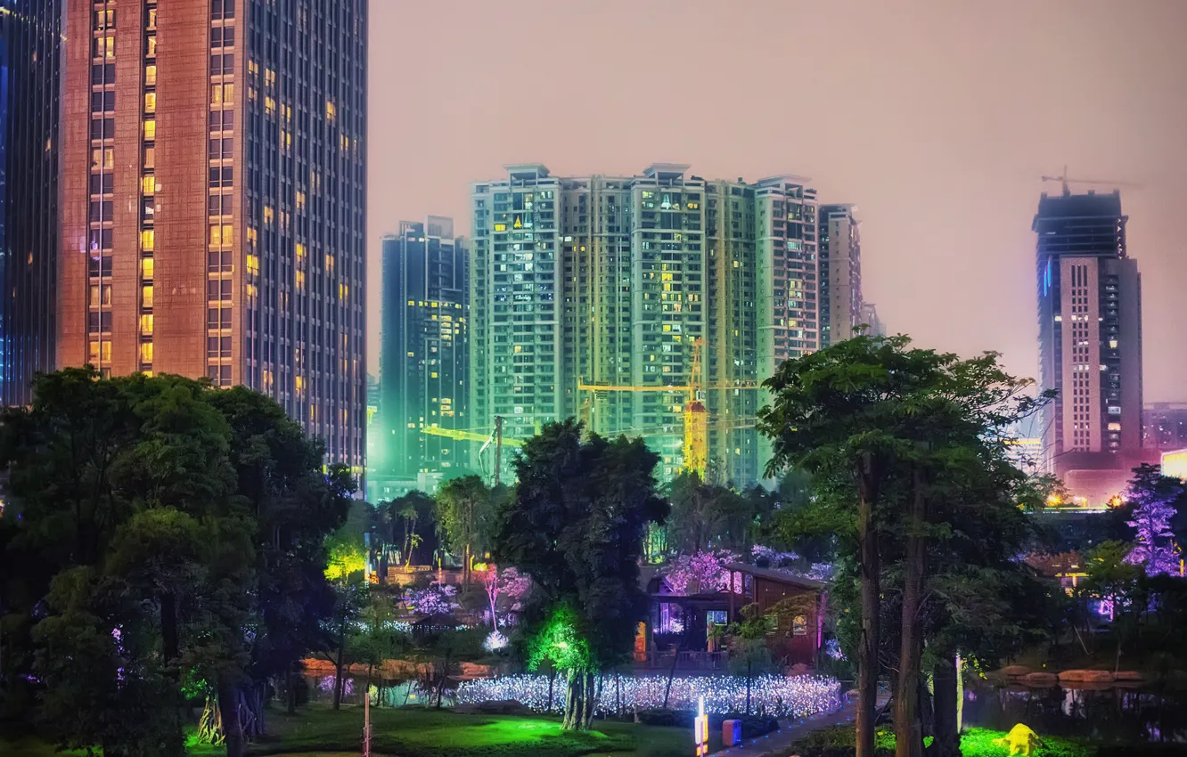 Photo wallpaper city, the city, Park, street, China, building, the evening, China
