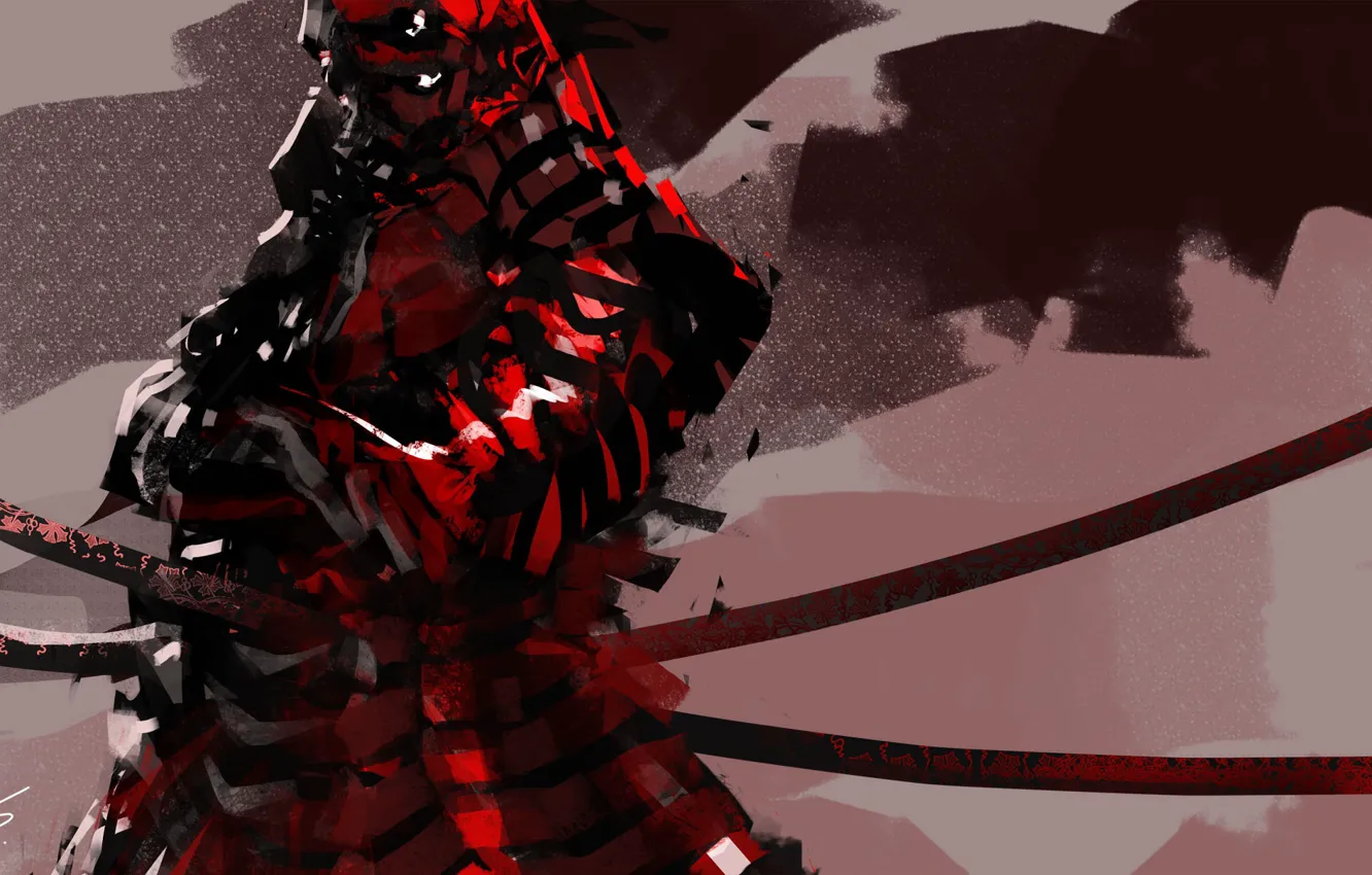 Photo wallpaper red, background, armor, samurai