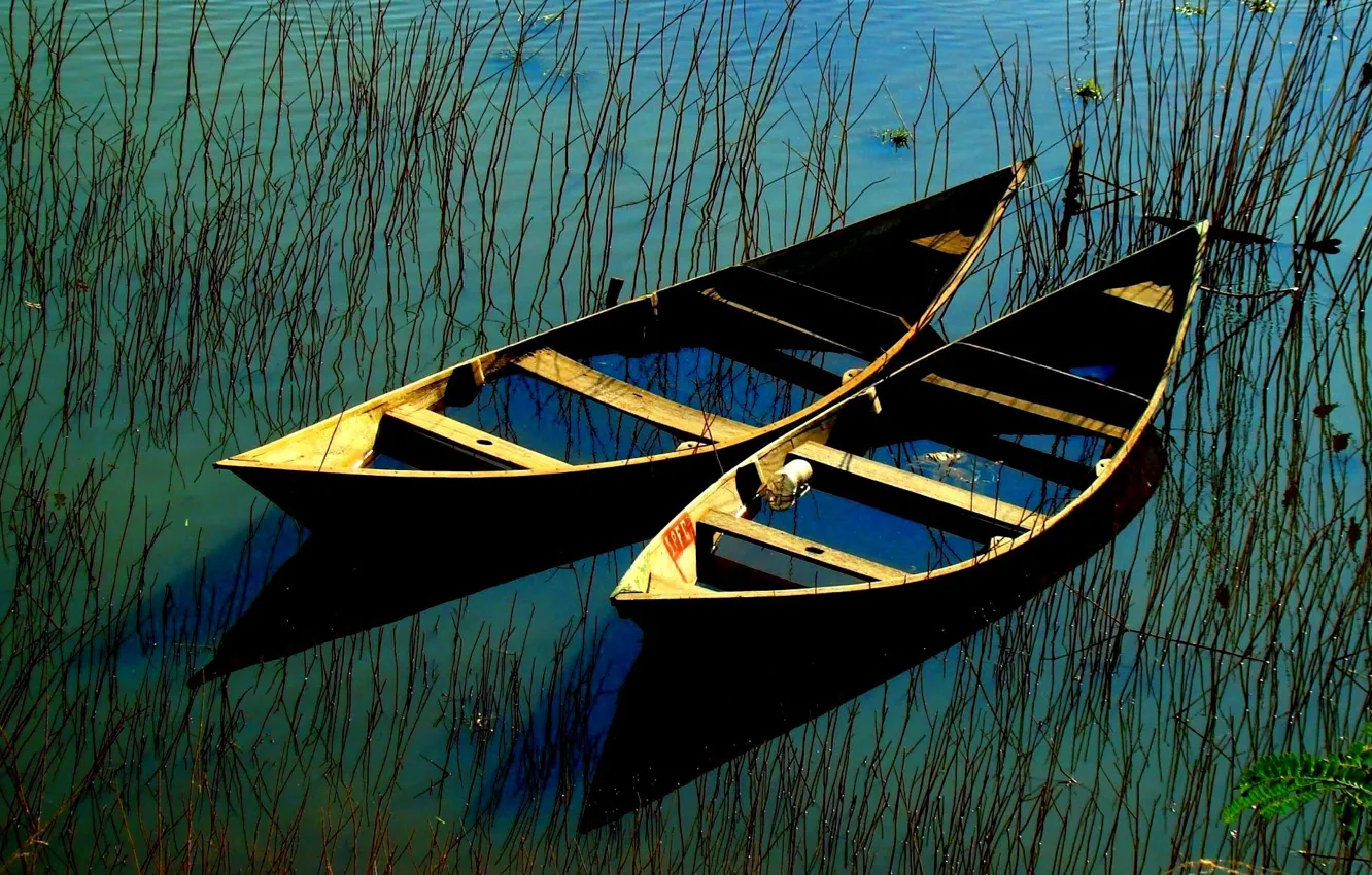 Photo wallpaper water, lake, river, boat